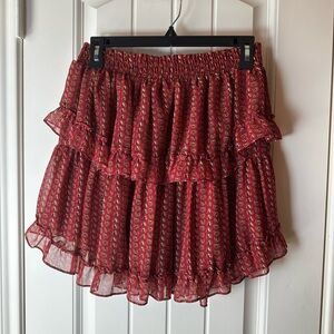 Misa Los Angeles Red Printed Ruffle Mini Skirt